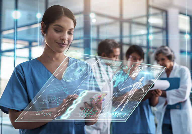 nursing-futuristic-feat nurse with data projected